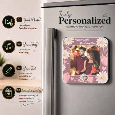Birthday Gift for Wife Husband Girlfriend Boyfriend Personalized Musical Fridge Magnet with Custom Photo and Song Memory Couple Photo Fridge Magnet